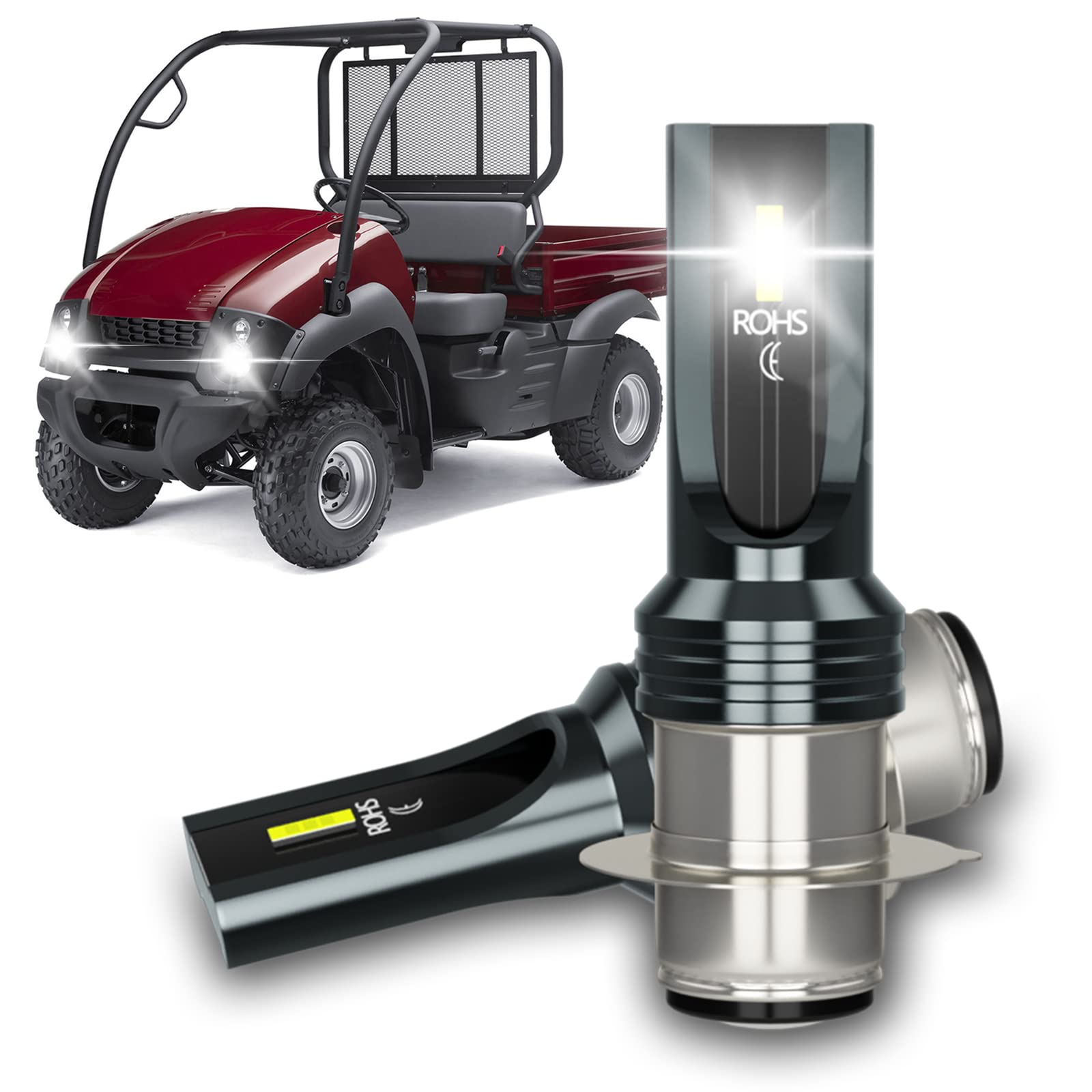 Kawasaki Mule 600 610 3000 3010 LED Headlight Bulbs - H6M High/Low Beam ATV Motorcycle Light Bulbs 6000K White 300% Brighter - Plug & Play (Pack of 2) for Off-Roading & Night Riding