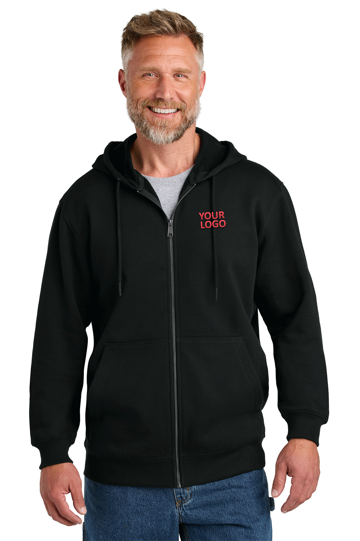 CornerStone Tough Fleece Custom Full Zip Hoodie for Men & Women - Soft & Warm Winter Jacket - Perfect for Outdoor Activities, Gym & Casual Wear - Black
