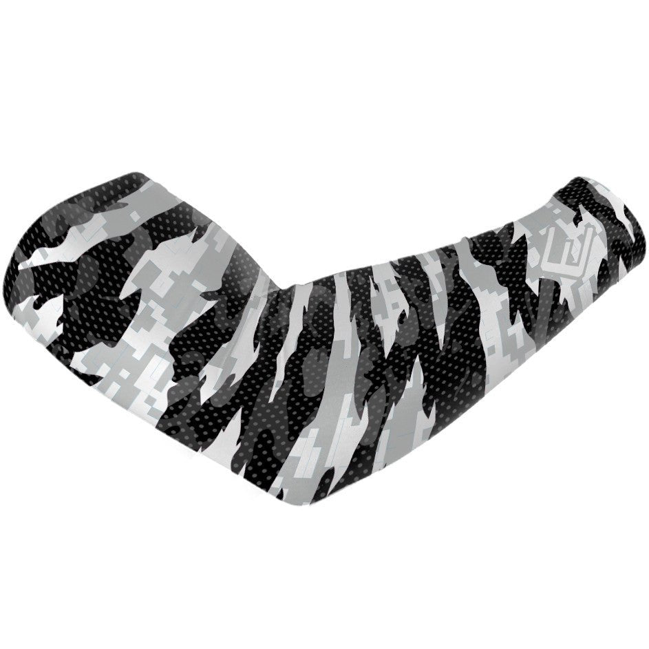 White Fierce Arm Sleeve for Sports & Outdoor Activities - UV Protection, Breathable Compression Sleeves for Basketball, Running, Cycling & Gym Workouts