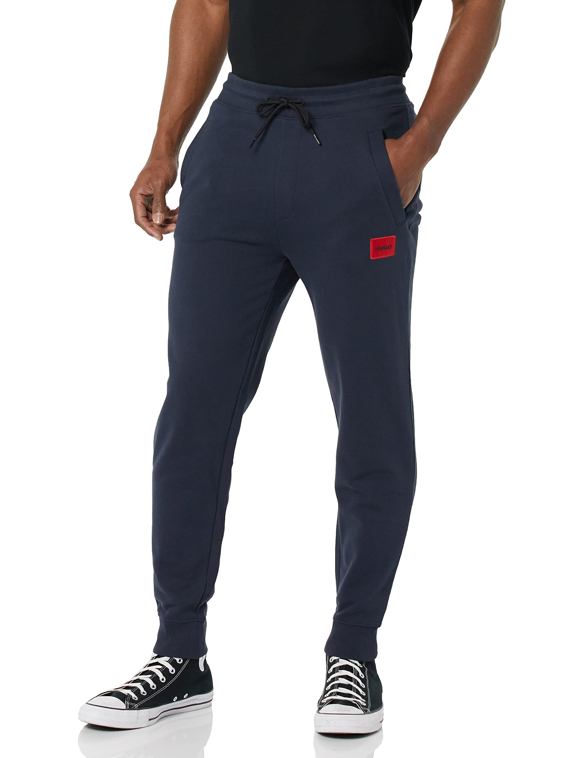 HUGO Men's Regular Fit Square Logo Jersey Drawstring Joggers - Comfortable Casual Pants for Lounge, Gym & Streetwear Fashion