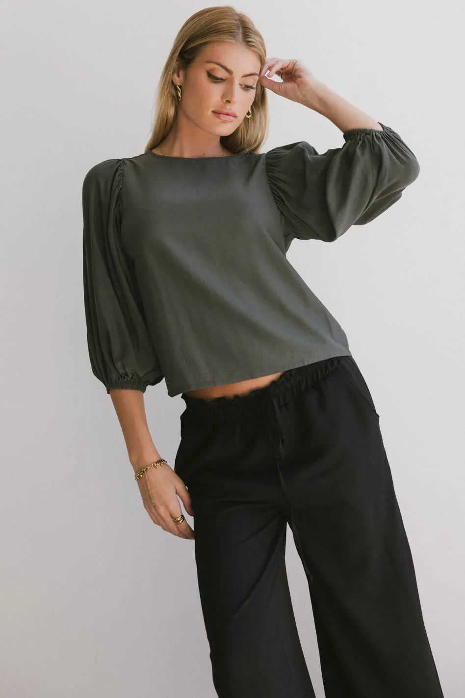Nadine Blouse in Olive Green - Women's Casual Long Sleeve Shirt for Work & Everyday Wear - FINAL SALE