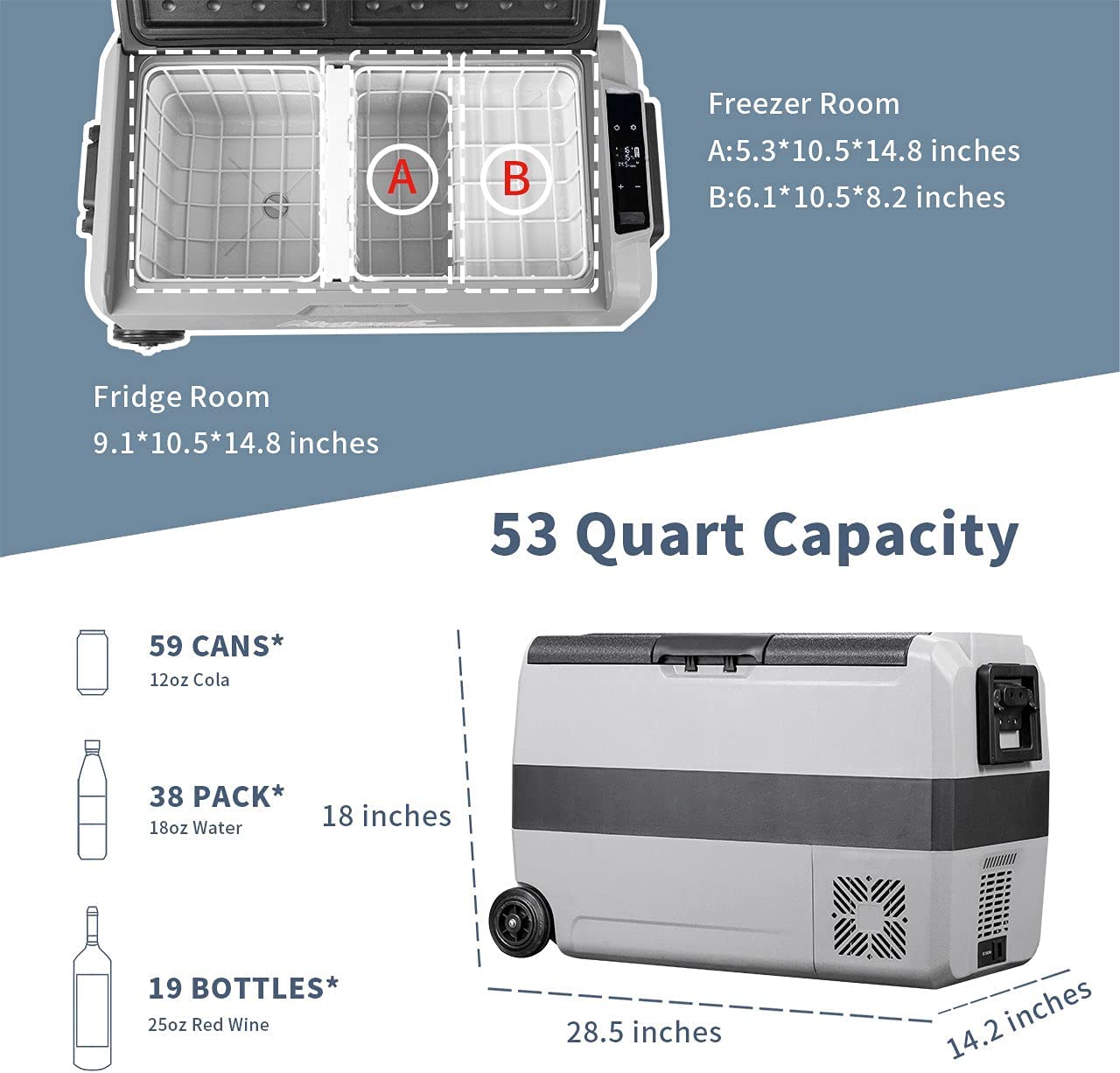 Alpicool T50 12V/24V Portable Car Refrigerator - 50QT Dual Zone Freezer Cooler for Road Trips, Camping & Outdoor Adventures