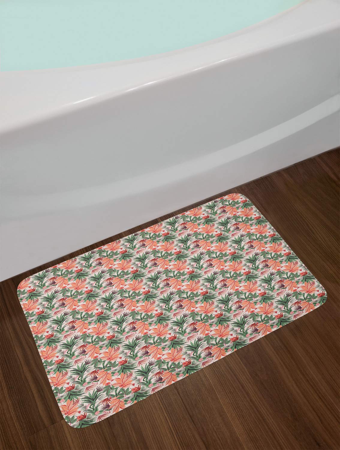 Ambesonne Botanical Bath Mat - Non-Slip Plush Bathroom Rug with Tropical Leaves Print, 30.2