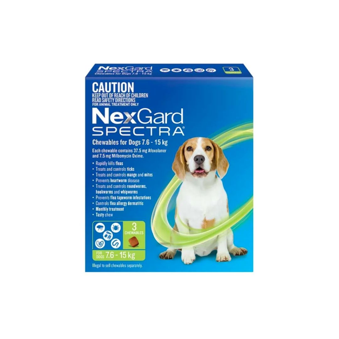 NEXGARD SPECTRA Flea and Tick Treatment for Dogs 7.6-15kg | Chewable Tablets for Flea Prevention & Heartworm Protection | Ideal for Outdoor Activities & Pet Grooming