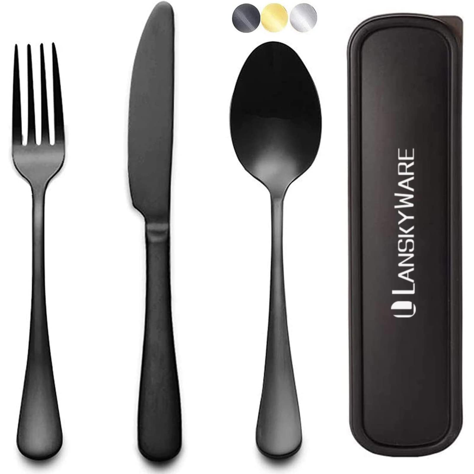 Premium 18/8 Stainless Steel Travel Utensil Set - 3-Piece Knife, Fork & Spoon Cutlery Kit with Carrying Case | Reusable Eco-Friendly Silverware for Camping, Office Lunch, School Meals & Outdoor Adventures