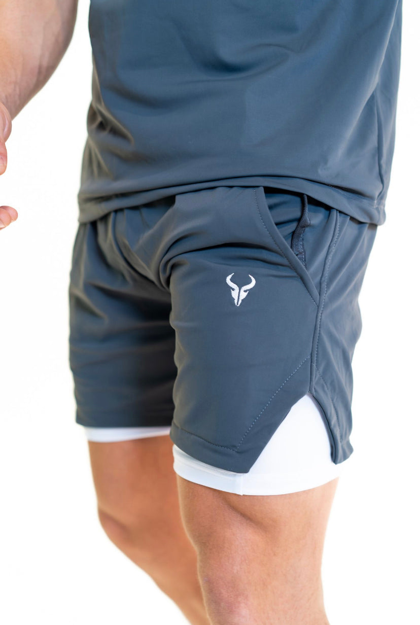 Cerus Grey Quantum 2-in-1 Running Shorts with Built-in Liner - Men's Athletic Workout & Gym Shorts for Running, Training, and Outdoor Activities
