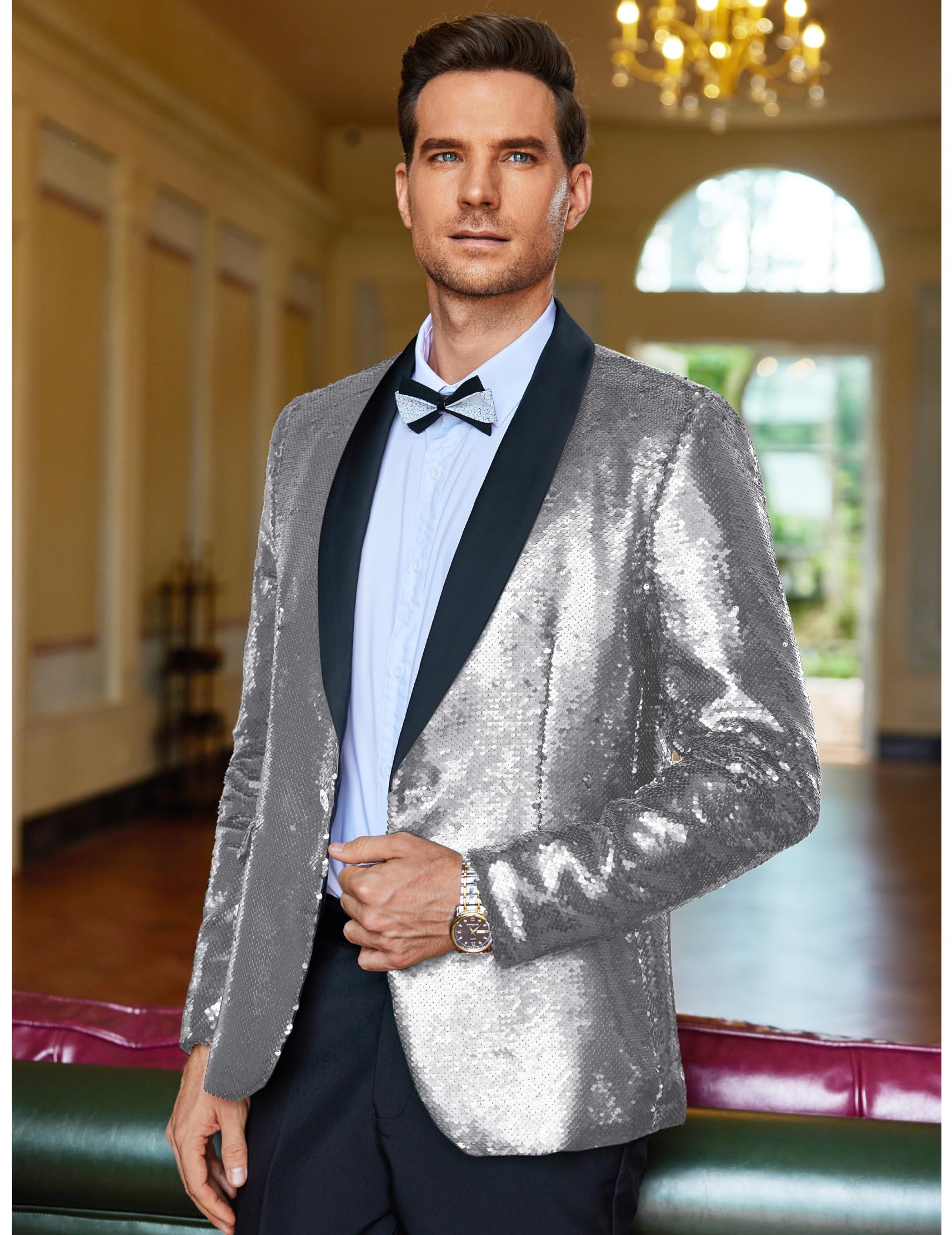 COOFANDY Men's Sparkling Sequin Blazer - One Button Tuxedo Jacket for Prom, Dinner Party & Formal Events | Elegant Night Out Attire for Weddings, Gala & Special Occasions