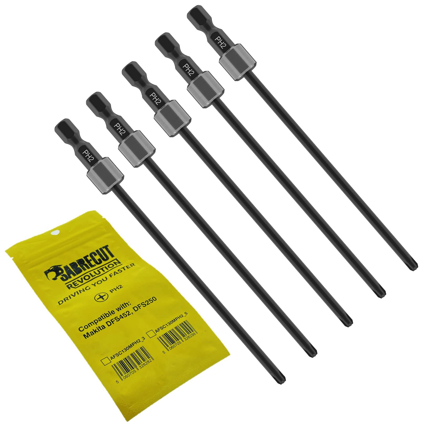 SabreCut AFSC130MPH2_5 130mm Heavy Duty Phillips #2 Drywall Screwdriver Bit for Makita DFS250 DFS452 199155-7 - Perfect for Drywall Installation, Construction, and DIY Home Projects