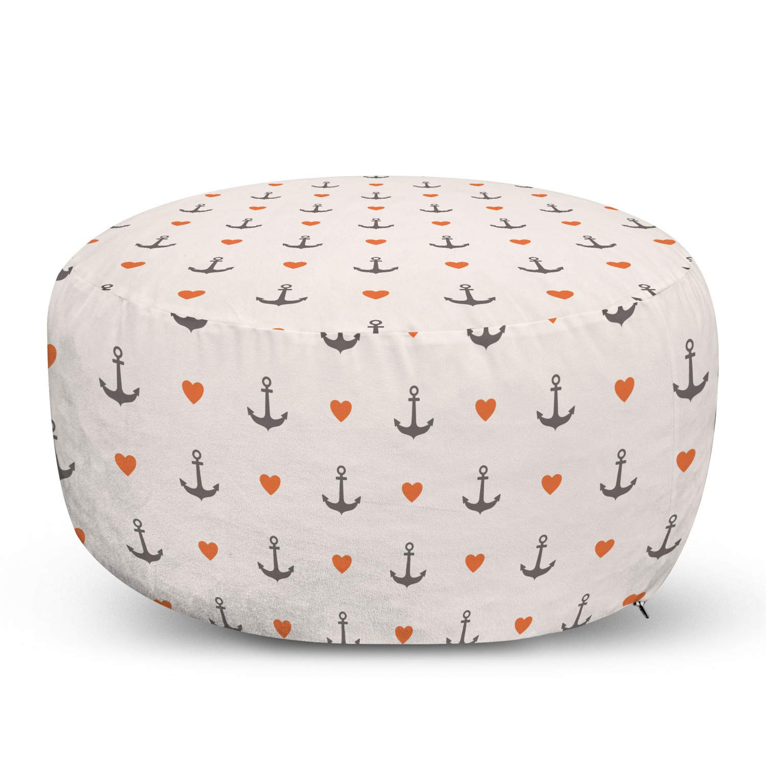 Ambesonne Anchor Ottoman Pouf - Decorative Foot Rest with Removable Cover, Anchors & Hearts Design for Living Room, Bedroom - Romantic Beach & Nautical Theme Home Decor - Perfect for Holiday Gatherings, Leisure & Coastal Style Interiors (Vermilion Grey)