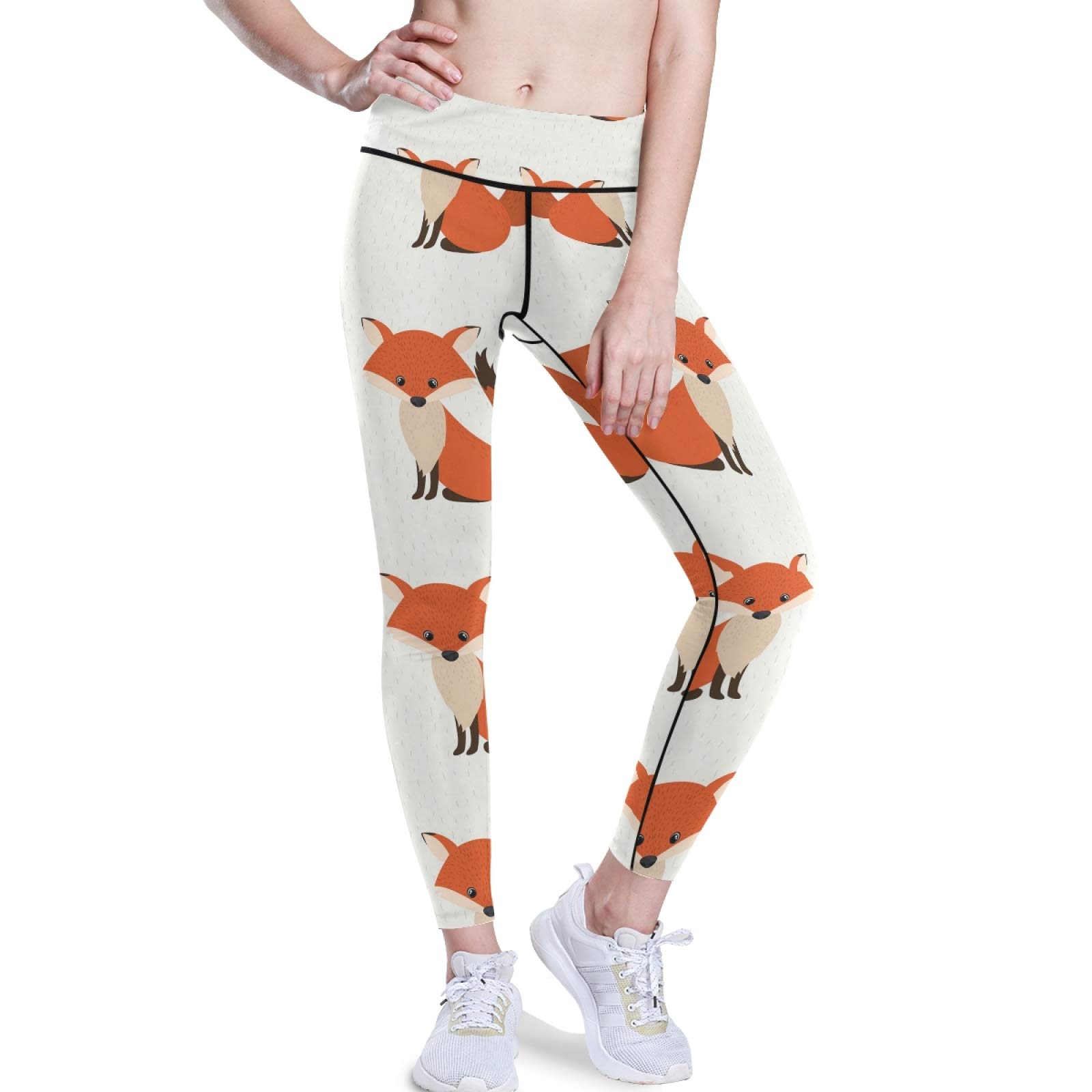 Orange Foxes High Waist Yoga Pants for Women - Tummy Control Workout Leggings with Hidden Pockets - Stretchy Athletic Running Tights (Medium) - Perfect for Yoga, Gym & Casual Wear