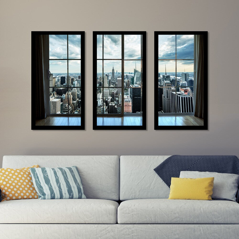 New York Skyline Framed Plexiglass Wall Art Set of 3 - Modern Home & Office Decor for Living Room, Bedroom, or Workspace