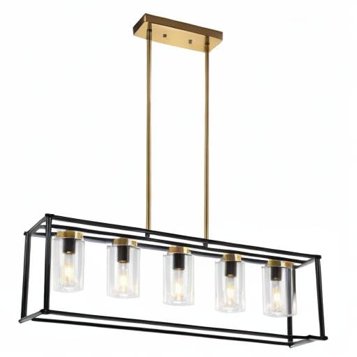 36 Inch Modern Farmhouse Pendant Light - Adjustable Height Industrial Chandelier with Glass Shade for Kitchen Island & Dining Room Lighting | Perfect for Farmhouse, Industrial & Contemporary Home Decor
