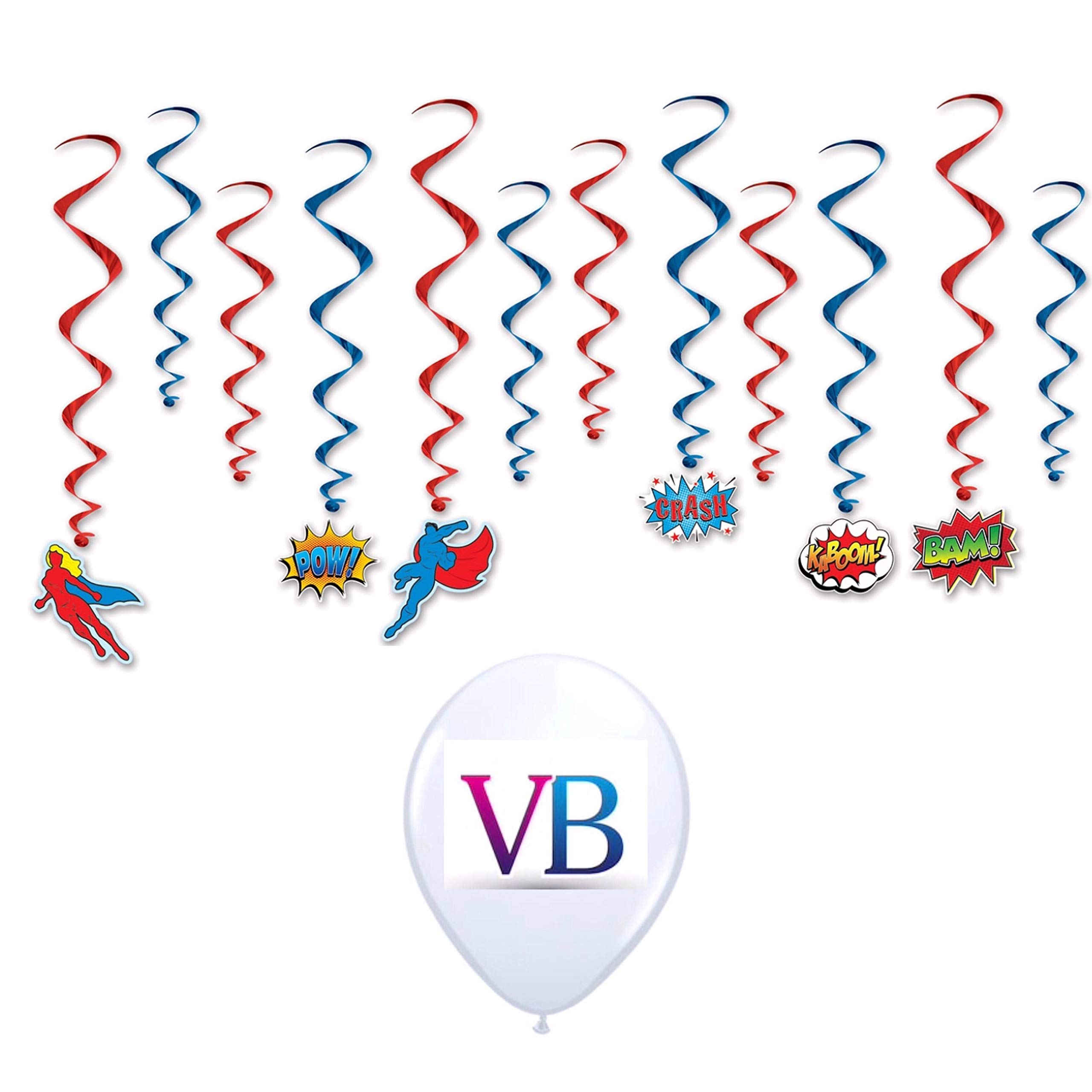 12-Piece Superhero Hanging Whirls Decorations - Colorful Spinning Party Decor for Superhero Birthday, Baby Shower & Kids Room (Batman, Spiderman, Superman) - Perfect for Superhero Themed Parties & Nursery Decor