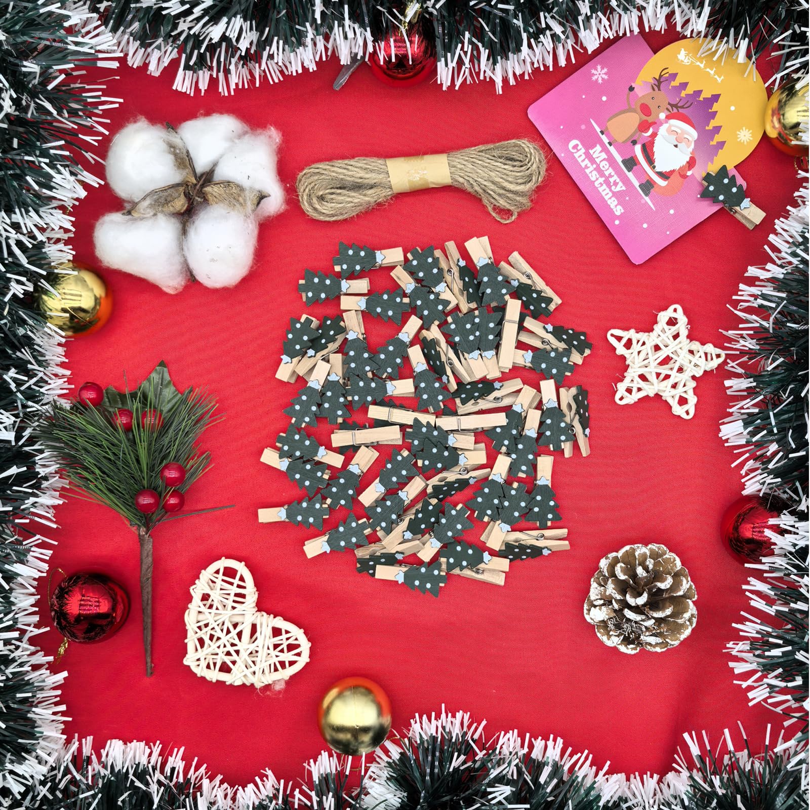 50pcs Wooden Christmas Clips - Mini Clothespins for DIY Holiday Decorations, Christmas Tree Ornaments, Photo Display, Card Hanging & Paper Crafts - Perfect for Xmas Party, Home Decor and Gift Wrapping