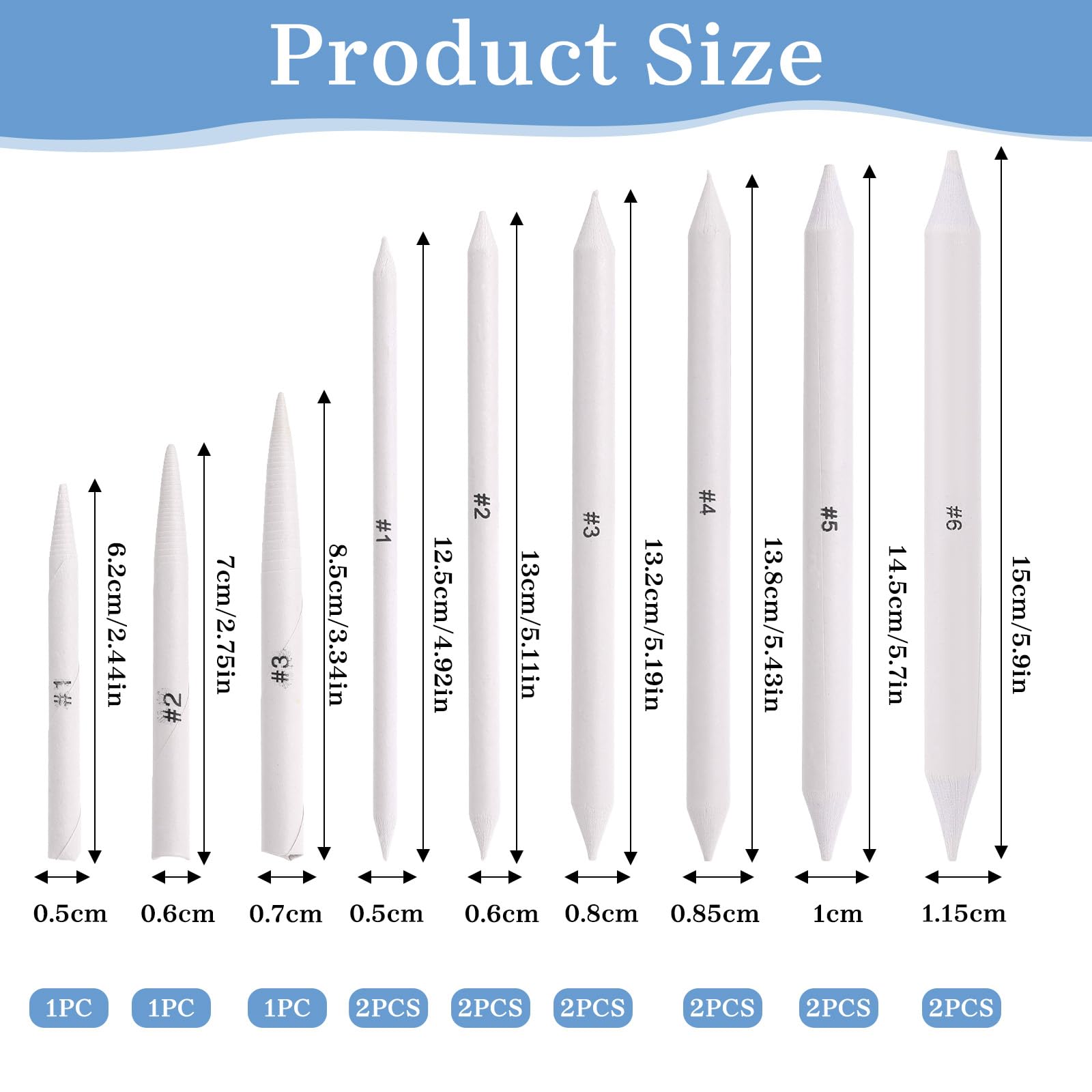 15Pcs Blending Stumps for Drawing - Professional Tortillon Blending Sticks & Shading Tools for Artists - Perfect for Charcoal, Pencil, Oil Pastel Sketching - Ideal for Beginners & Paper Art Projects