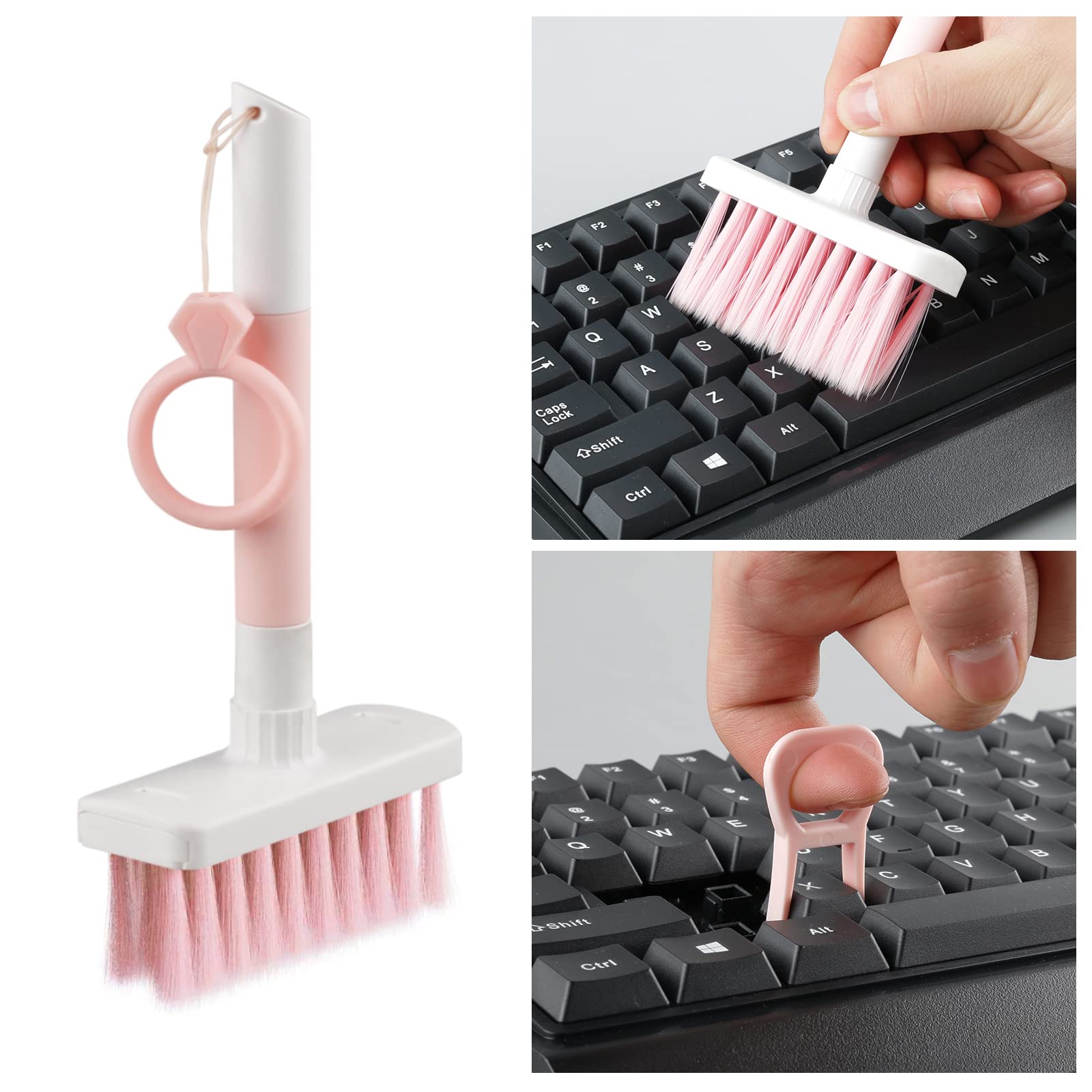 7-in-1 Soft Brush Keyboard Cleaner Kit - Microfiber Brush, Keycap Puller & Corner Duster for Computer, Laptop, Bluetooth Headset, AirPods, Camera Lens, Lego - Pink | Perfect for Office, Gaming & Electronics Maintenance