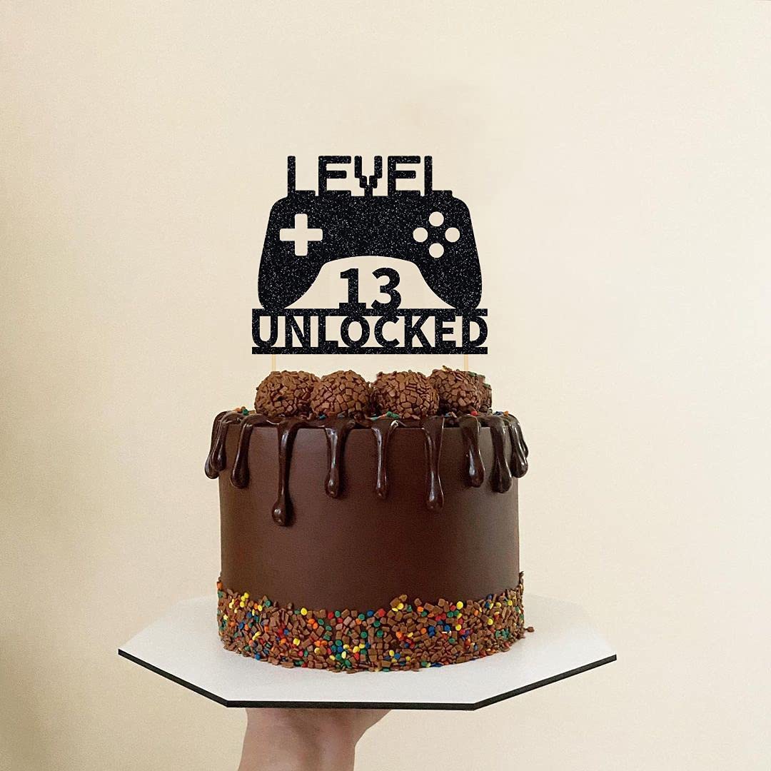 Level 13 Unlocked Cake Topper - Video Game Controller Birthday Decoration for 13th Birthday Parties | Perfect for Gaming Themed Cakes and Celebrations