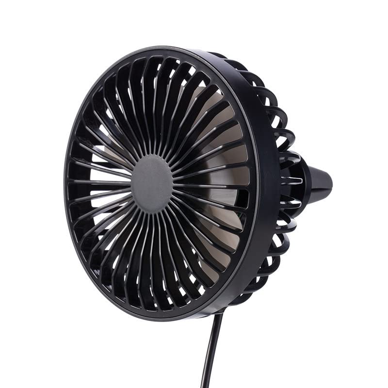 USB Car Fan with Night Light - 360° Rotatable Clip-on Fan for Vehicle Air Circulation, 3-Speed Cooling Fan for Car, Truck, SUV, RV - Perfect for Road Trips, Camping & Outdoor Adventures (Black)