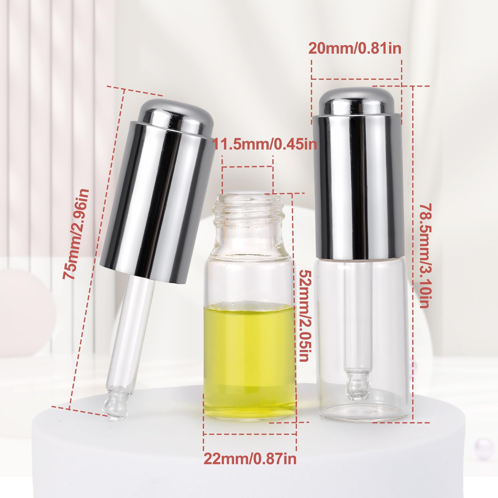 Ellbest 8Pcs 10ml Clear Press Dropper Bottles with Silver Cap - Empty Refillable Essential Oil Vials, Perfume & Cosmetic Containers for DIY, Travel, Aromatherapy & Beauty Storage