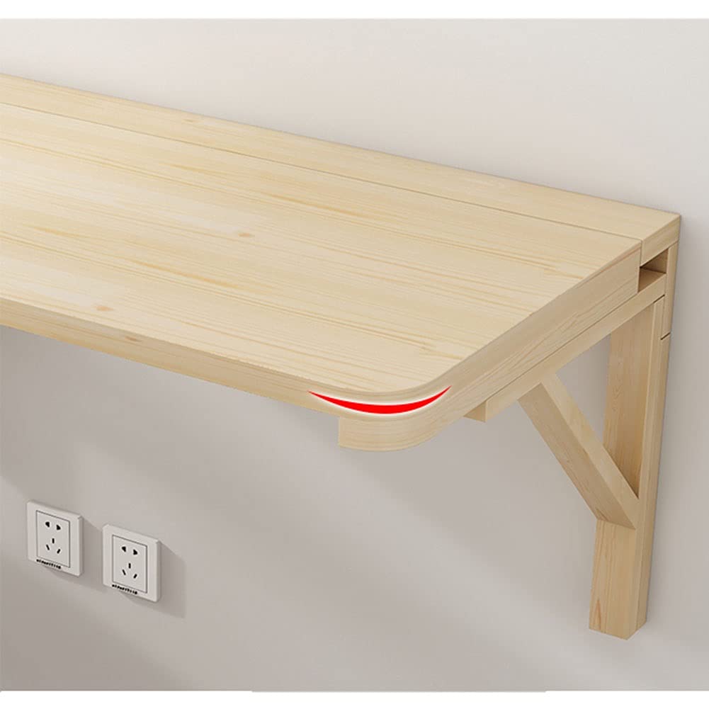 Foldable Wall Mounted Table - Natural Pine Wood Dining & Computer Desk with Triangular Bracket for Small Spaces | Perfect for Kitchen, Home Office, Laundry Room & Bar Use