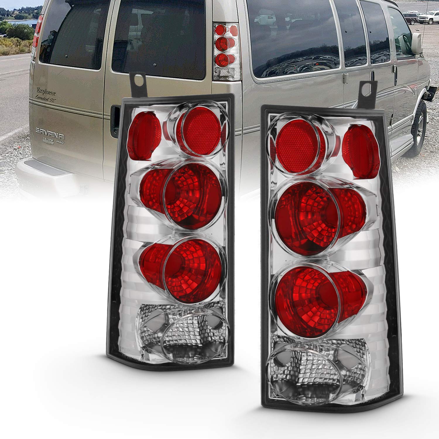 GMC Savana AmeriLite Chrome Euro Tail Lights - Pair (Left & Right) for Enhanced Style & Safety | Perfect for Upgrades, Restorations & Night Driving
