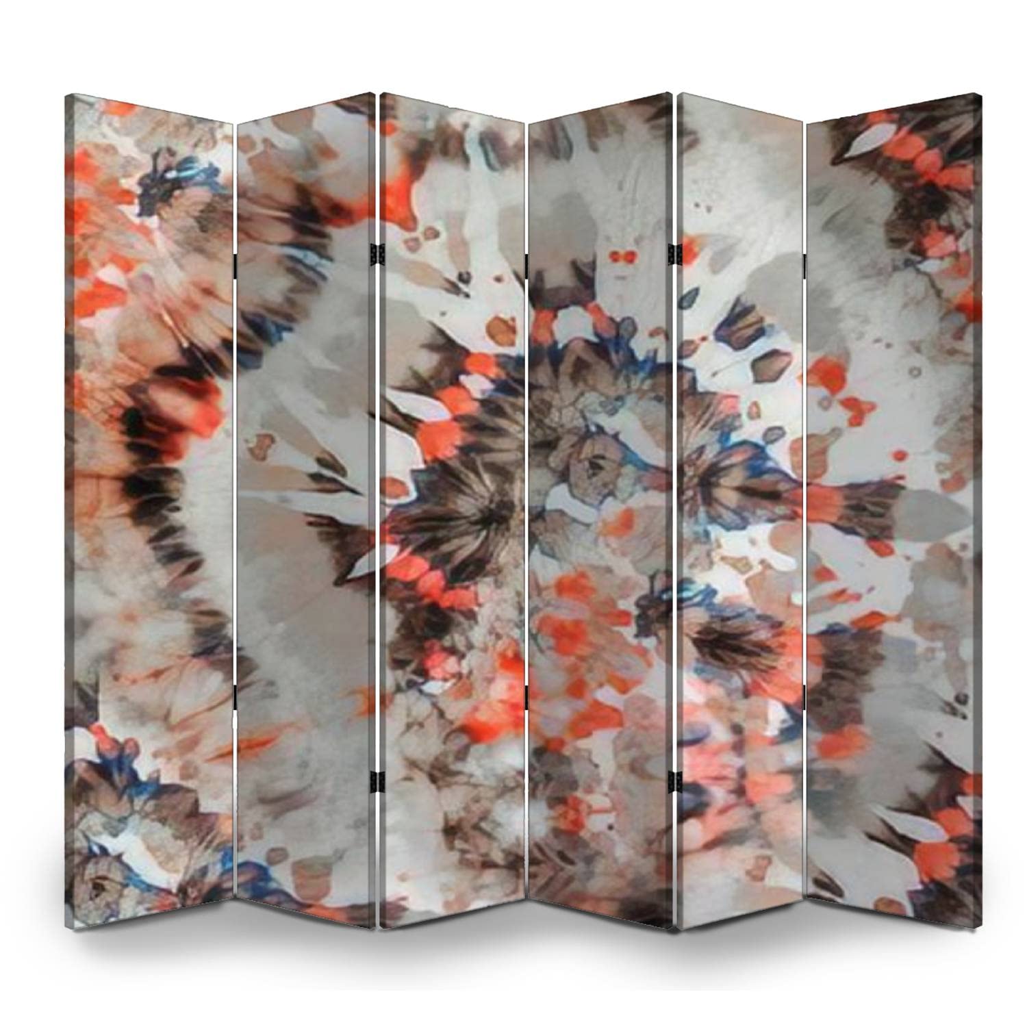 6 Panel Canvas Room Divider Screen - Red Circle & Gray Swirl Watercolor Design - Fabric Privacy Partition for Home, Office, Bathroom - Perfect for Creating Private Spaces in Living Rooms, Bedrooms, and Workspaces