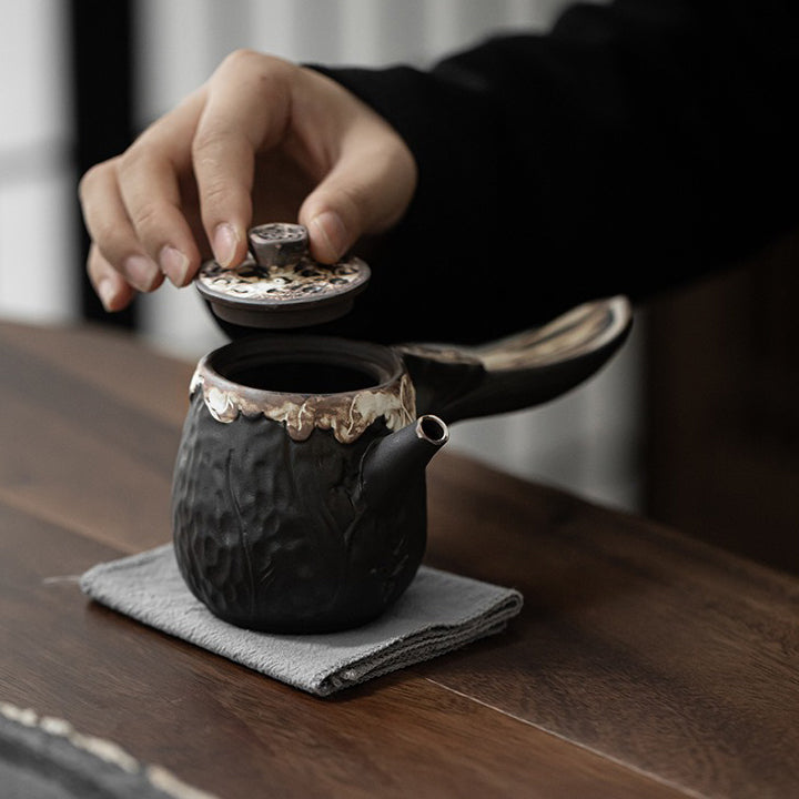 Wabi Sabi Lotus Side Handle Pot - Japanese Ceramic Tea Pot for Matcha & Loose Leaf Tea | Perfect for Tea Ceremonies, Home Decor & Gifting