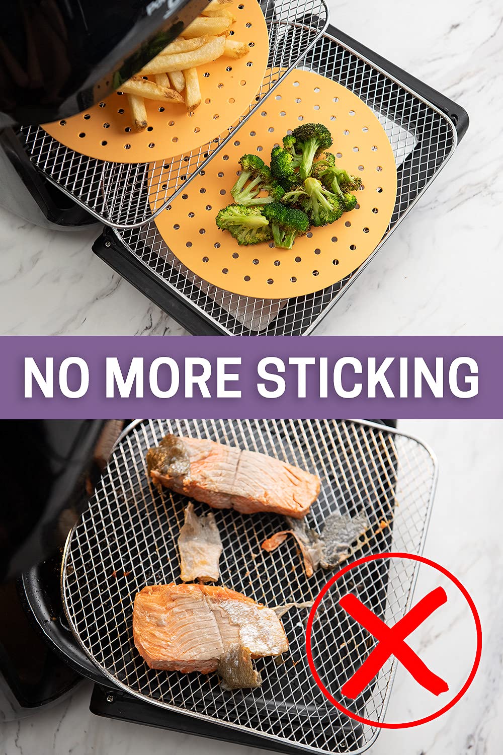 Non-Stick Air Fryer Silicone Liners - 8” Round Reusable Mats (2-Pack, Fuzzy Peach) for Easy Cleaning | Fits Most Air Fryer Models | Perfect for Roasting, Baking & Frying Healthy Meals