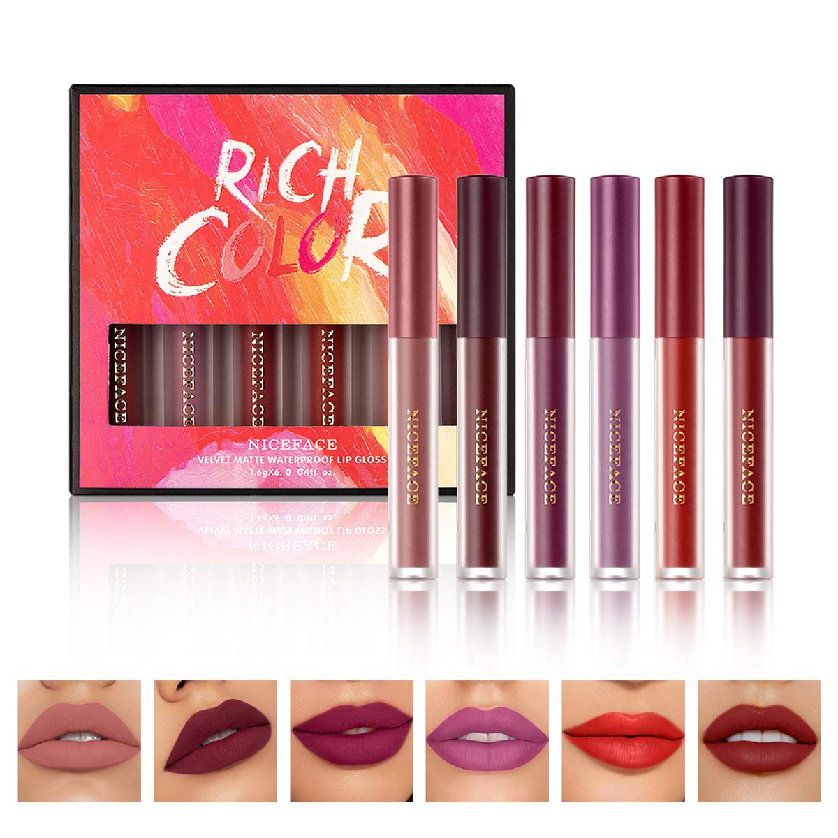 6 Color Velvet Matte Liquid Lip Gloss - Waterproof Long Lasting Lipstick with Non-Sticky Finish | Perfect for Parties, Date Nights & Everyday Wear