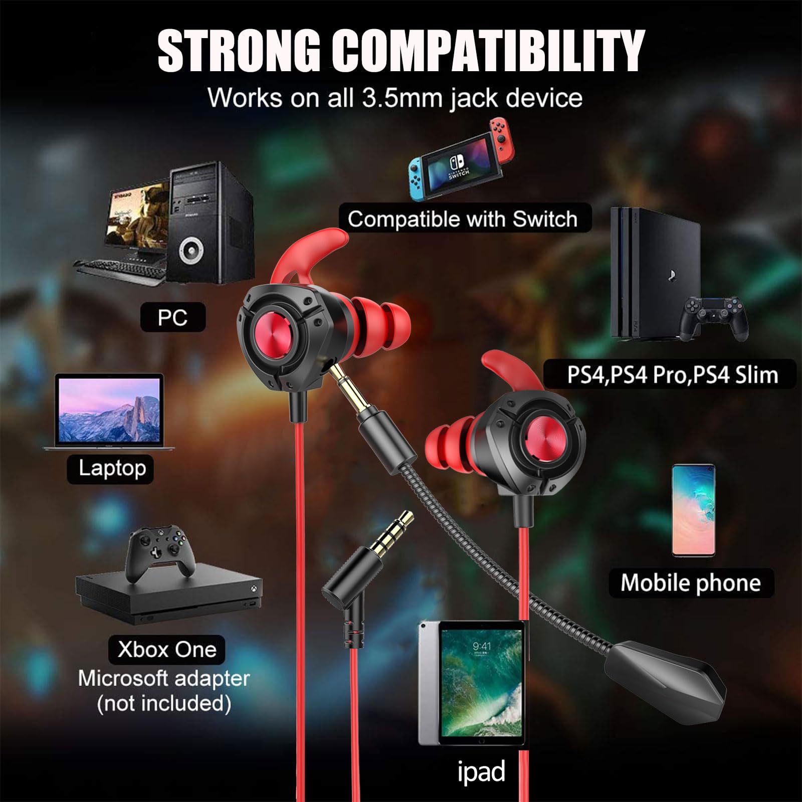 Best Wired Gaming Headset with Microphone - Noise Cancelling Stereo Bass Earphones for PC, PS4, PS5, Xbox One & Mobile Gaming - Detachable Mic for Clear Communication - Perfect for Competitive Gaming & Online Chat (Black)