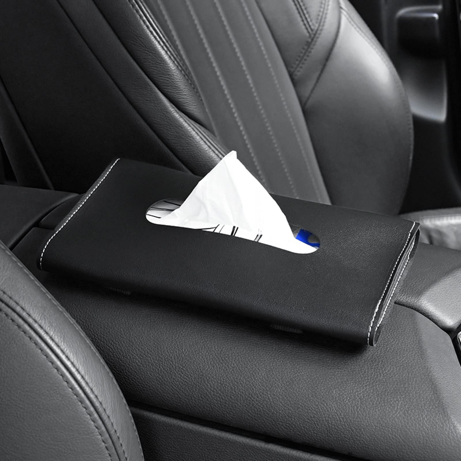 Leather Car Visor Tissue Holder - Sun Visor Napkin Dispenser for Car & Truck Vehicles (Blue) | Convenient Car Accessory for Road Trips, Commuting & Family Travel