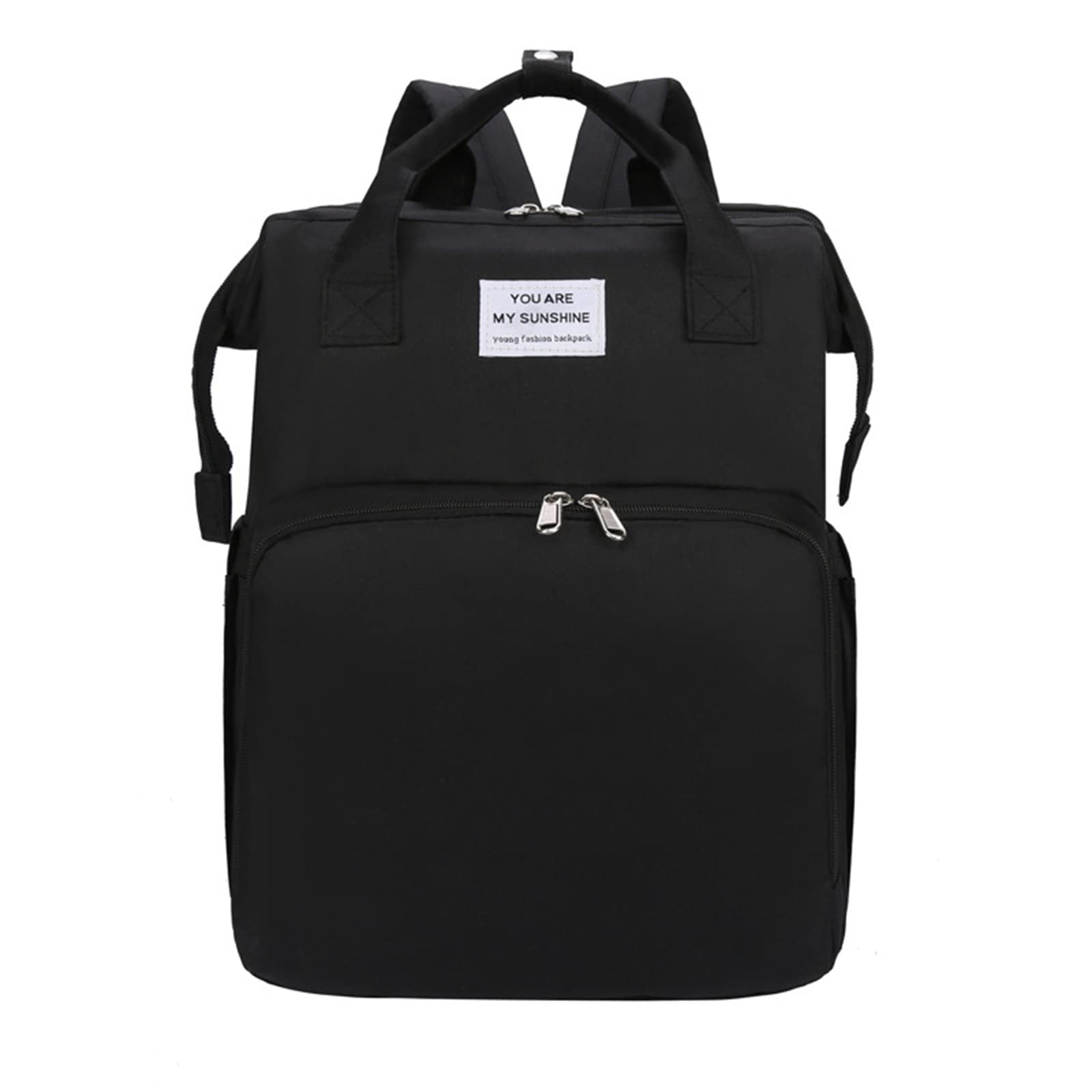WSLCN Waterproof Diaper Backpack with Folding Baby Bed - Multi-Functional Travel Baby Bag for Moms (Black) | Perfect for Daycare, Travel & On-the-Go Parenting