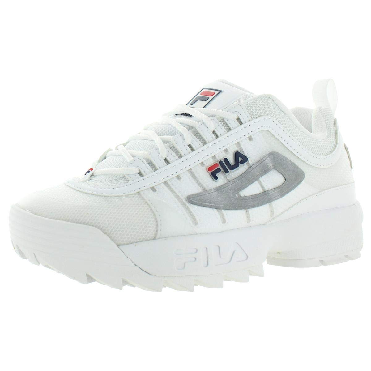 Fila Women's Disruptor II MonoMesh Sneakers - White/Navy-Red Fashion Shoes for Running, Walking & Casual Wear