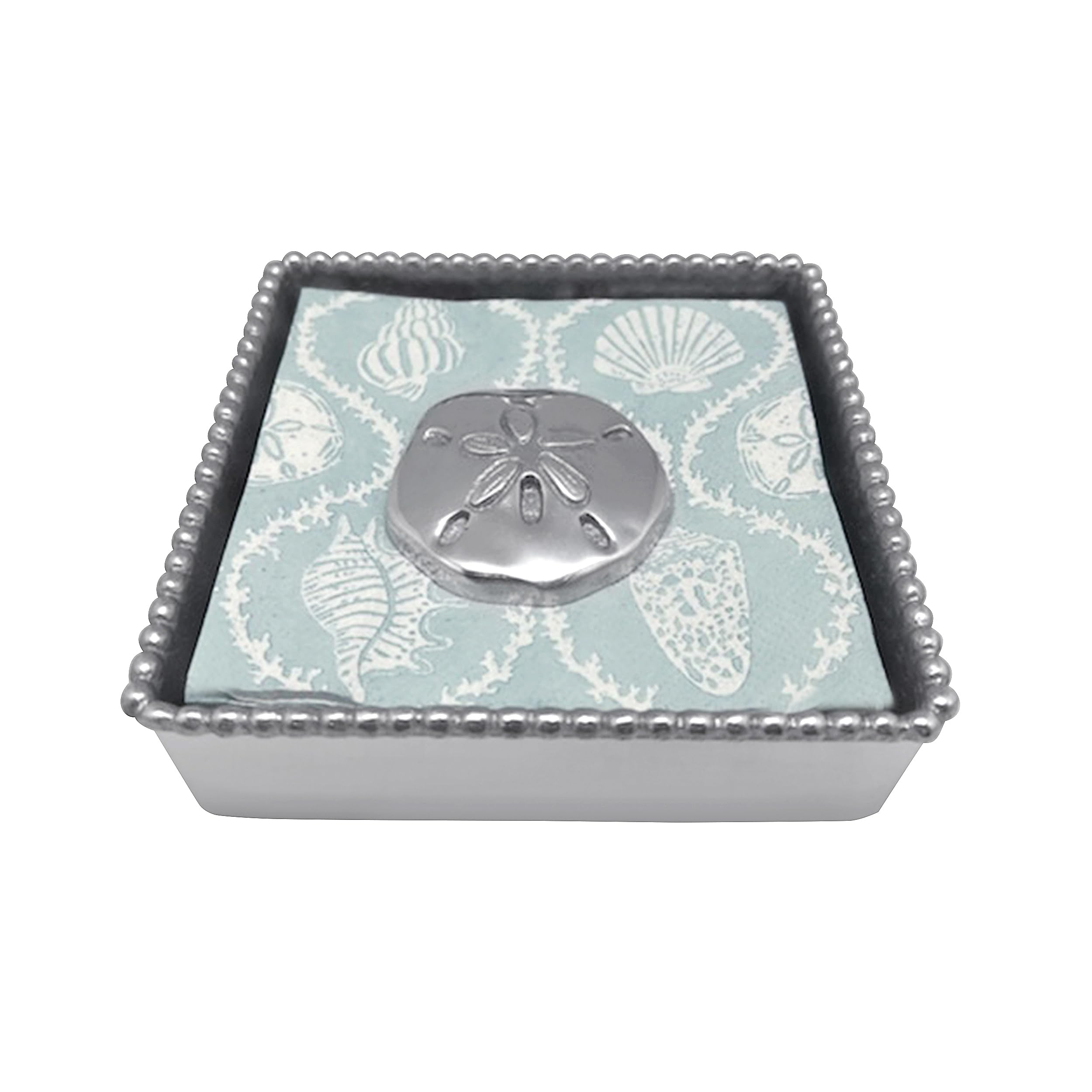 Mariposa Sand Dollar Beaded Napkin Holder Box - Elegant Coastal Decor for Beach Weddings, Dinner Parties & Home Table Settings