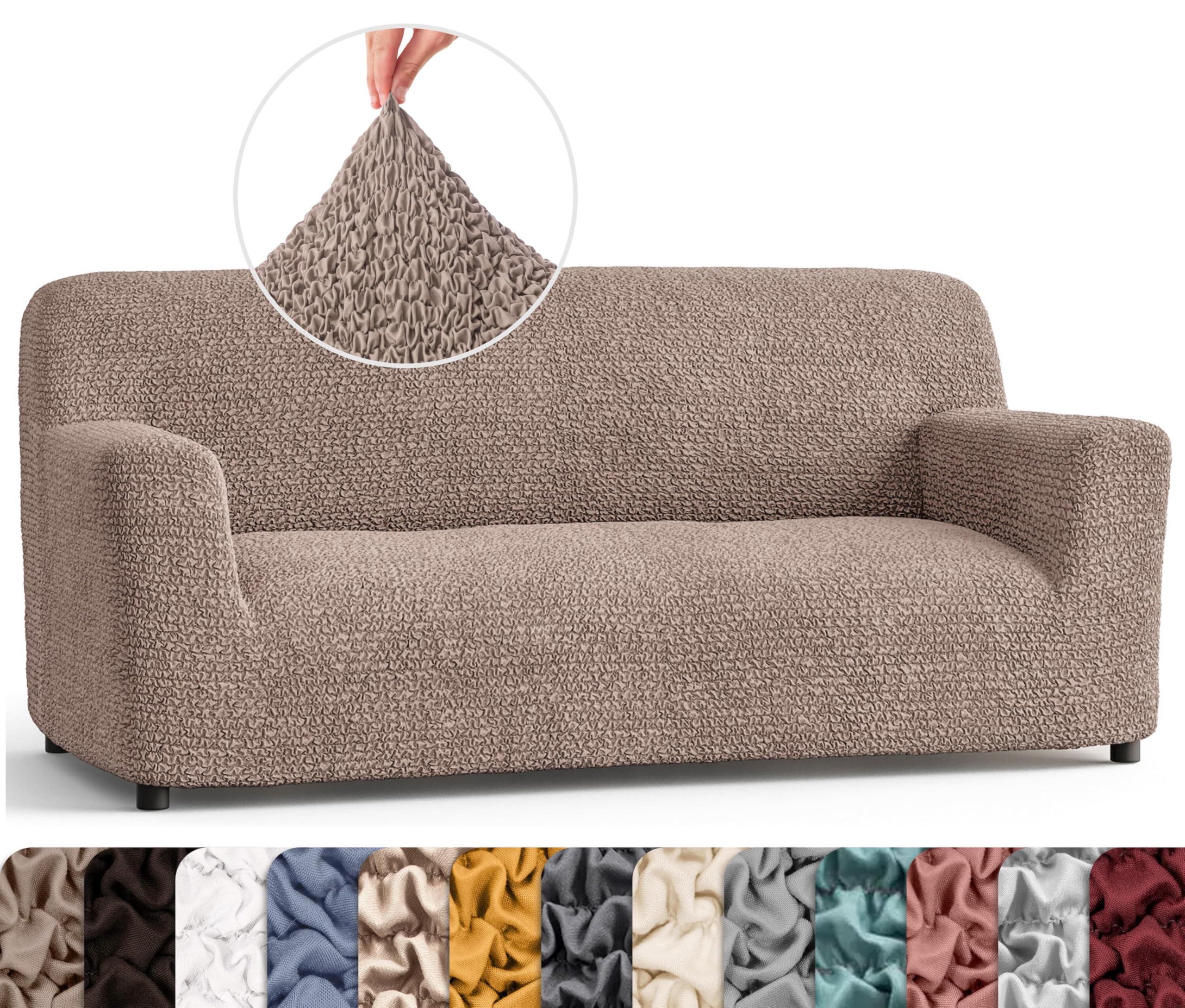 PAULATO BY GA.I.CO Stretch Sofa Slipcover - 1-Piece Washable Couch Cover with Soft Polyester Fabric, Pet-Friendly Furniture Protector - Microfiber Collection in Marsala Color - Perfect for Living Room, Family Room & Pet Owners
