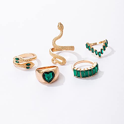 Boho Crystal Snake Rings Set for Women - Stackable Midi Cuff Rings, Gold Plated Knuckle Rings, Retro Joint Finger Rings - Perfect Mother's Day Gift, Birthday Present & Boho Jewelry for Everyday Wear