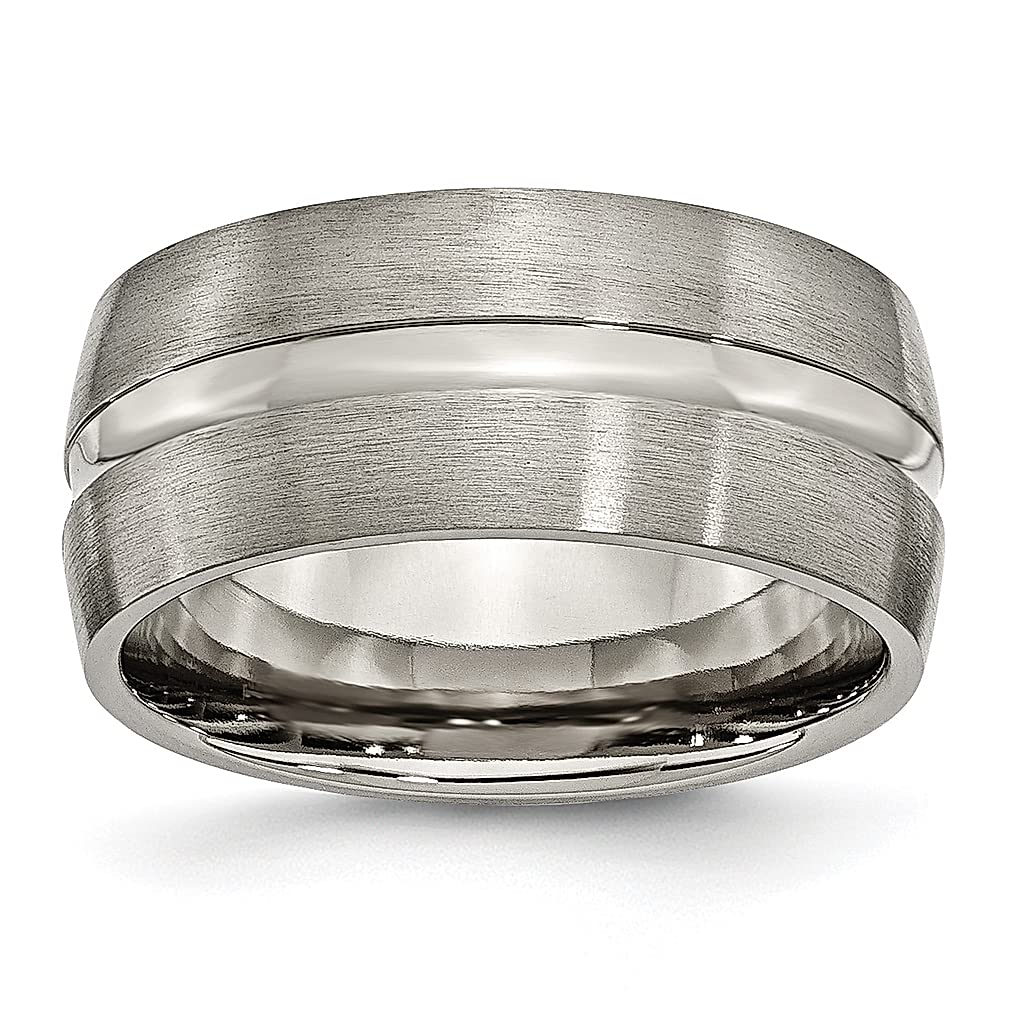Titanium Brushed 10mm Grooved Wedding Ring Band for Women - Elegant Fashion Jewelry Gift for Her - Perfect for Anniversaries, Engagements & Special Occasions