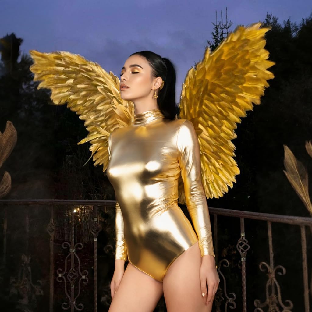 Women's Long Sleeve Metallic Bodysuit - Shiny Dance Leotard with Turtleneck for Performance & Latex Costume | Perfect for Dance Shows, Halloween Costumes & Nightclub Outfits