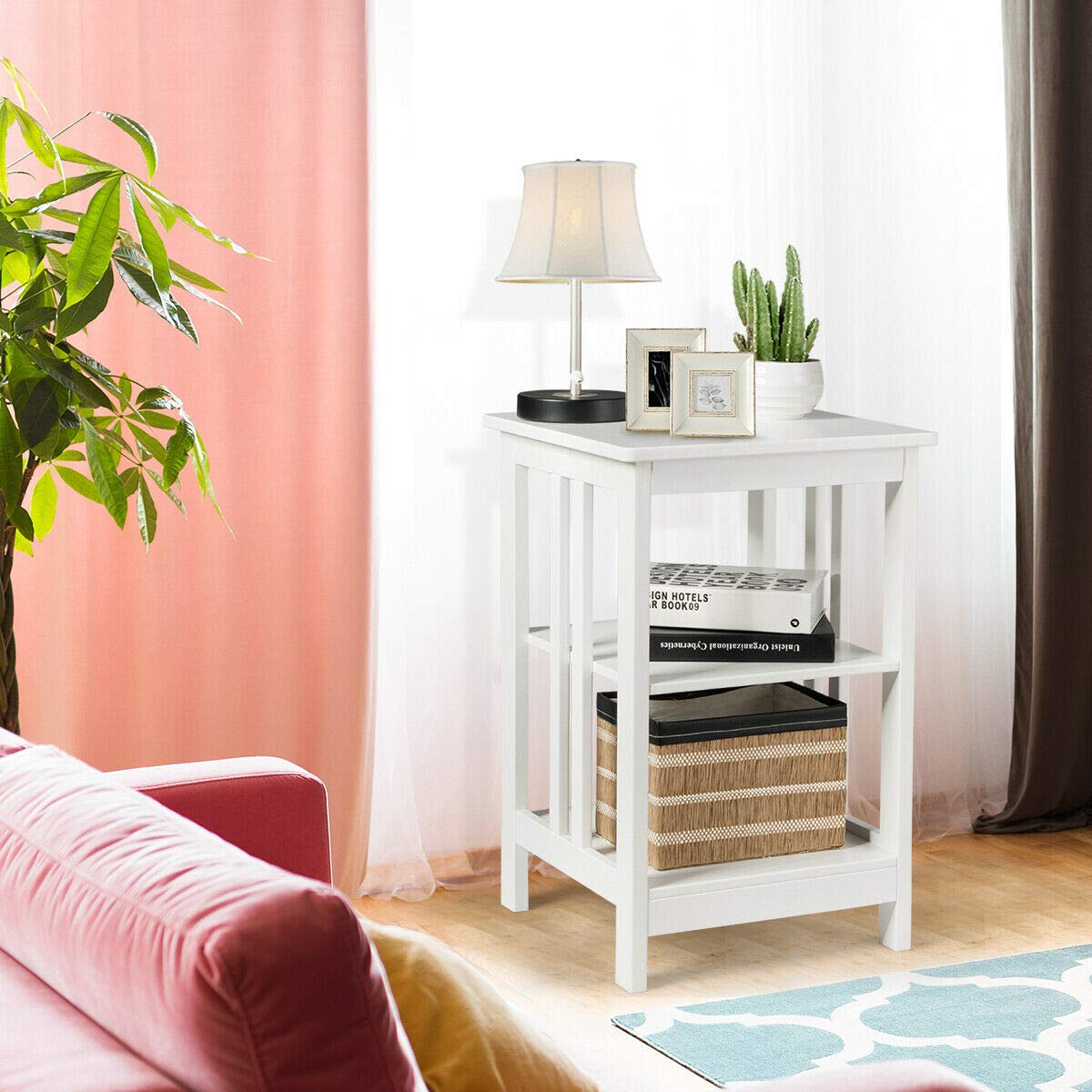 Giantex Nightstand Set of 2 - 3-Tier End Table with Storage Shelves, Sturdy Modern Bedside Table for Bedroom & Living Room - White Wooden Side Table for Small Spaces - Easy Assembly - Perfect for Apartment, Dorm, Guest Room & Home Office