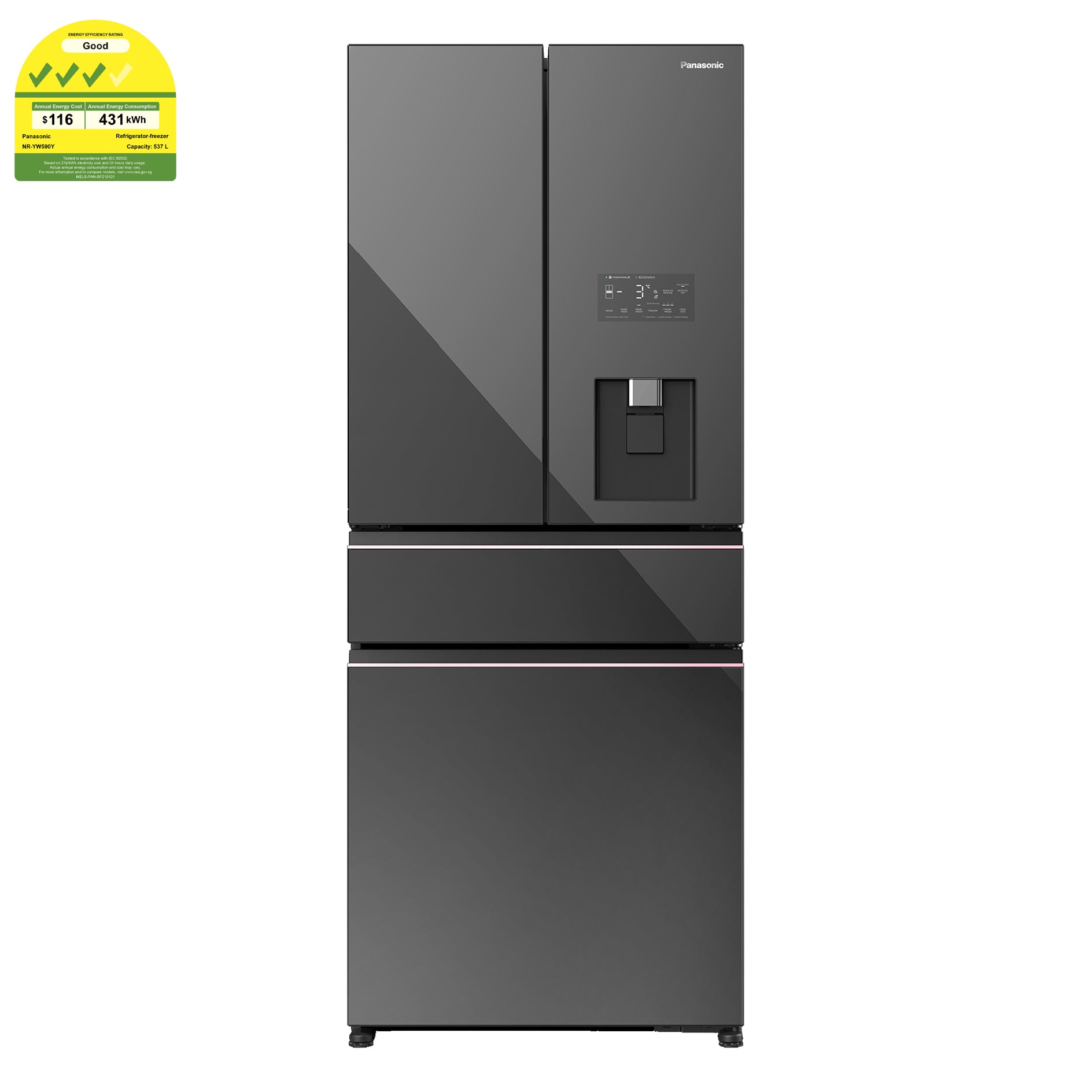 NR YW590YMMS 540L PRIME+ 4-Door French Door Refrigerator - Large Capacity Stainless Steel Smart Fridge for Modern Kitchen & Open Floor Plan Homes