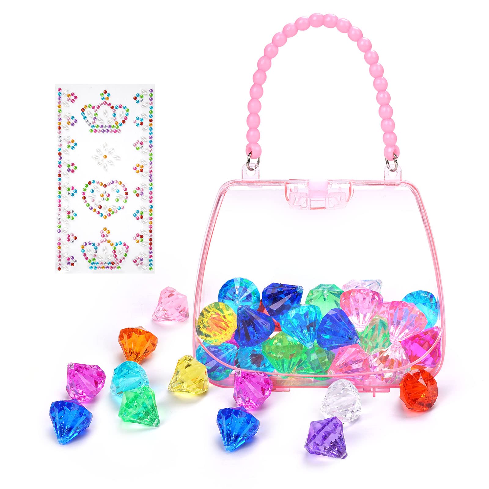 JGKDTX 30 Pieces Diving Gems Pool Toys - Big Acrylic Colorful Diamond Gems Pirate Treasure Chest Jewelry Playset for Kids, Birthday Party Favors, Swimming Pool Games, Underwater Treasure Hunt, Beach Vacation Activities