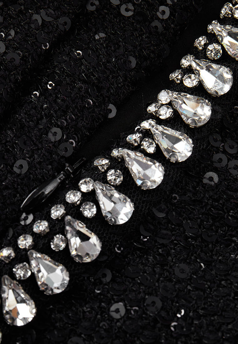 Sparkly Sequined Shorts with Crystal Trim & High Slit Detail - Sexy Party Shorts for Women's Night Out & Club Wear