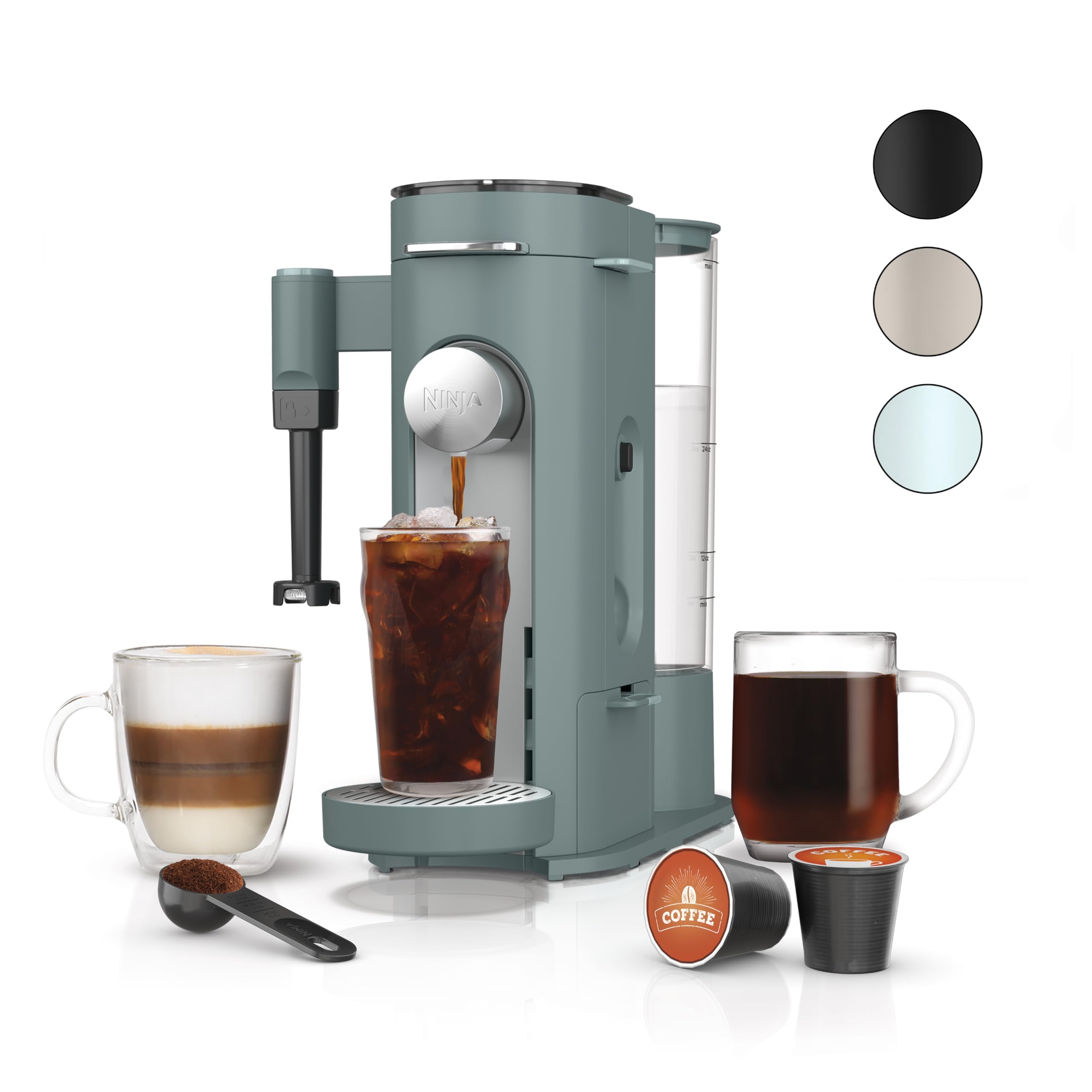 Ninja Specialty Single-Serve Coffee Maker with Built-In Milk Frother - K-Cup Pod Compatible for Hot & Iced Coffee (6oz to 24oz Cup Sizes) - 1550W Sage Green (PB051SG) - Perfect for Home, Office & Travel Use
