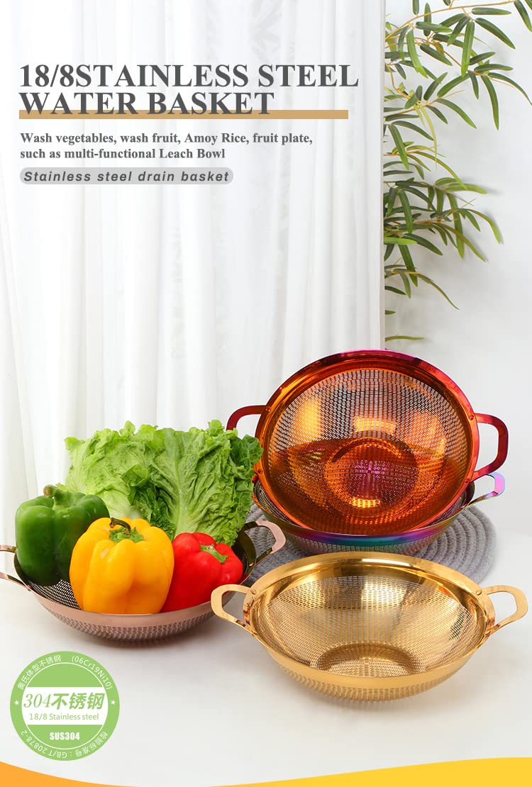 Premium Stainless Steel Colander with Handle & Legs - Pasta, Salad, Berry, Veggie, Fruit Strainer - Durable Kitchen Utensil for Draining, Washing & Serving - Perfect for Cooking, Baking & Meal Prep (Red)