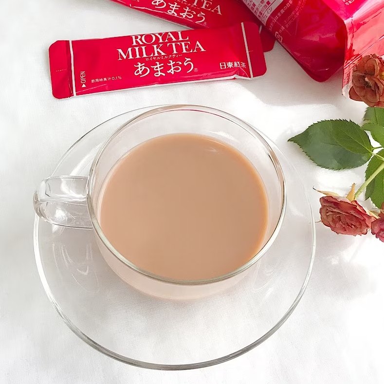 Nittoh Kocha Instant Royal Milk Tea - Amaou Strawberry Flavor (8 Sticks) | Premium Japanese Powdered Milk Tea Mix | Perfect for Breakfast, Office Snack & Afternoon Tea Time