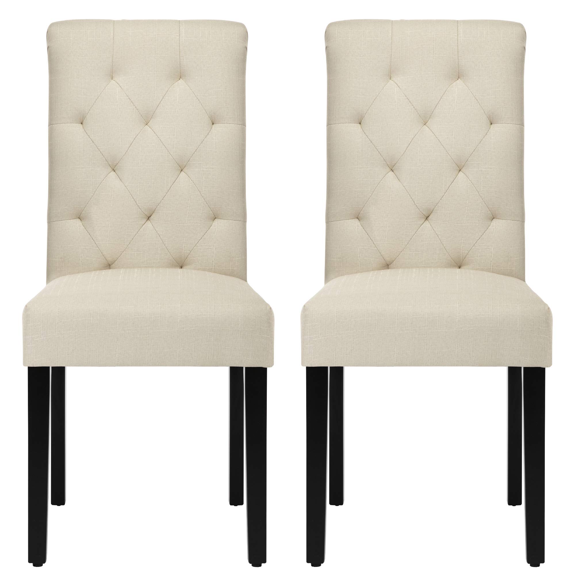 NOBPEINT Modern Fabric Dining Chairs with Sturdy Wood Legs - Set of 2 Beige Kitchen Chairs for Dining Room, Breakfast Nook & Small Space Decor