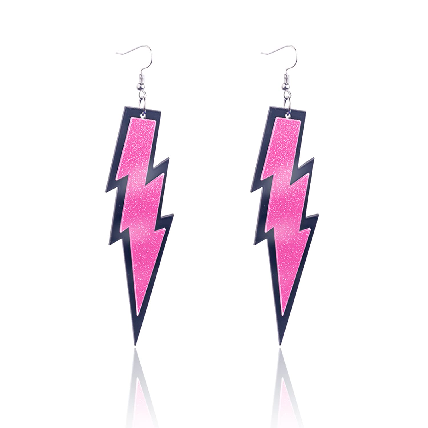 80s Retro Lightning Bolt Drop Earrings for Women - Resin Acrylic Dangle Hook Earrings - Neon Bridal Party Jewelry - Perfect for 80s Theme Parties, Concerts & Costume Events