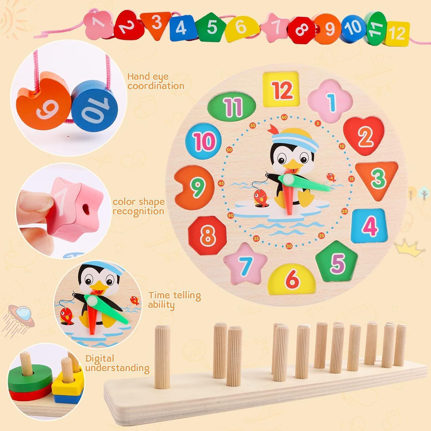 Montessori Wooden Block Toys for Toddlers 1-3 Years - 2 Pack Early Learning Sorting & Stacking Educational Toys | Perfect for Preschool Classroom, Daycare & Home Playtime