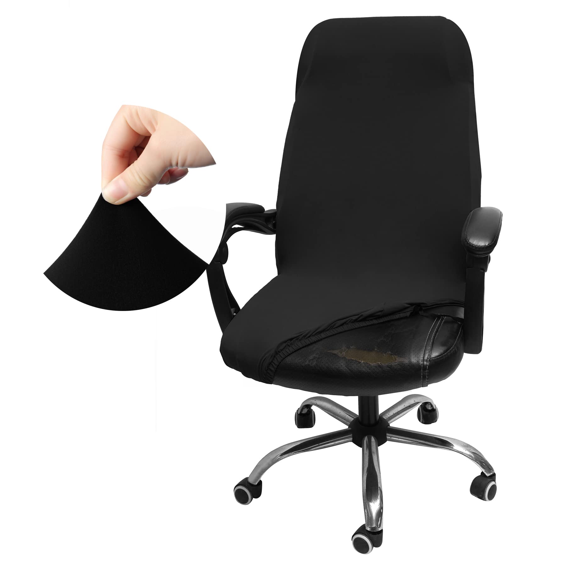 WOMACO Black Stretch Office Chair Cover - Universal Computer & Boss Chair Slipcover - Modern Minimalist Style High Back Chair Protector (Large) - Perfect for Home Office, Conference Rooms & Workspaces