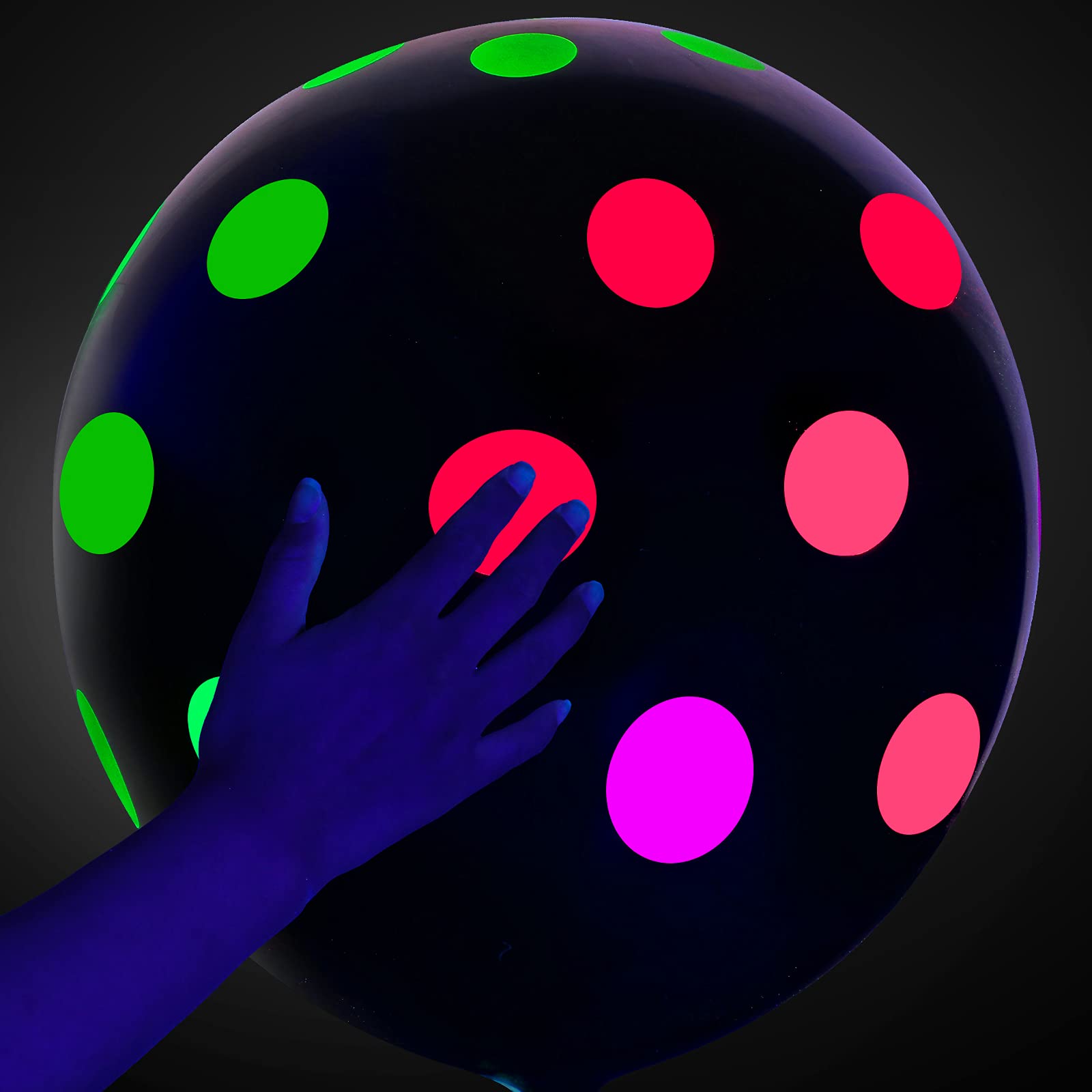 10-Pack 18-Inch Large Neon Glow Balloons - UV Blacklight Reactive Fluorescent Latex Balloons with Mini Polka Dots for Birthday, Wedding, Party Decorations - Perfect for Night Events, Rave Parties & Photo Backdrops (Black)